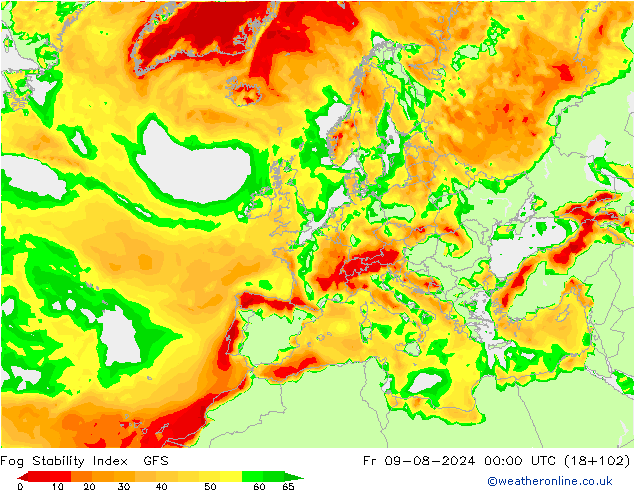 Fog Stability Index GFS 星期五 09.08.2024 00 UTC