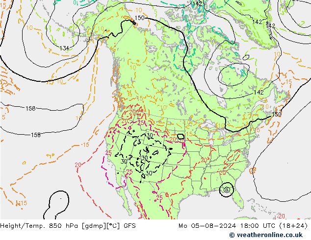 Z500/Regen(+SLP)/Z850 GFS ma 05.08.2024 18 UTC