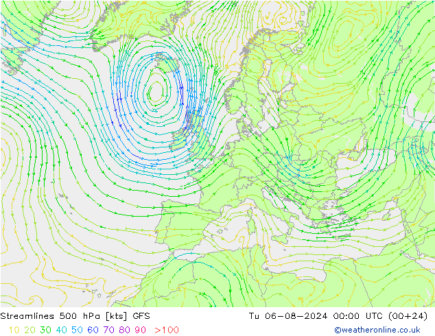 Stroomlijn 500 hPa GFS di 06.08.2024 00 UTC