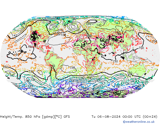 Z500/Rain (+SLP)/Z850 GFS 星期二 06.08.2024 00 UTC