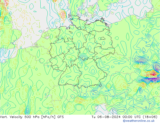Vert. Velocity 500 hPa GFS 星期二 06.08.2024 00 UTC