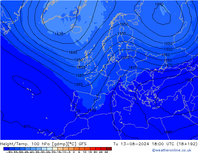 Hoogte/Temp. 100 hPa GFS di 13.08.2024 18 UTC