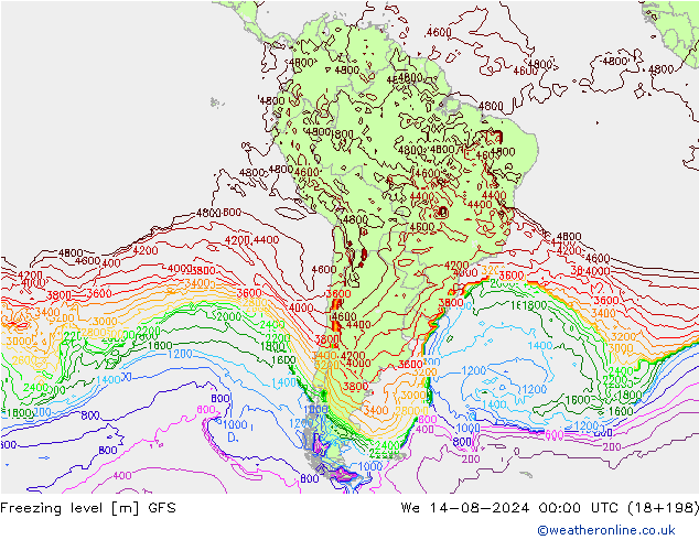Nulgradenniveau GFS wo 14.08.2024 00 UTC