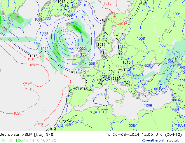 Straalstroom/SLP GFS di 06.08.2024 12 UTC