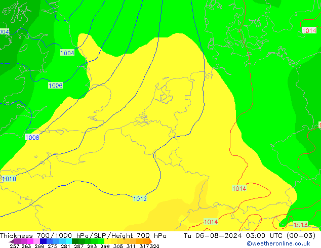 Dikte700-1000 hPa GFS di 06.08.2024 03 UTC