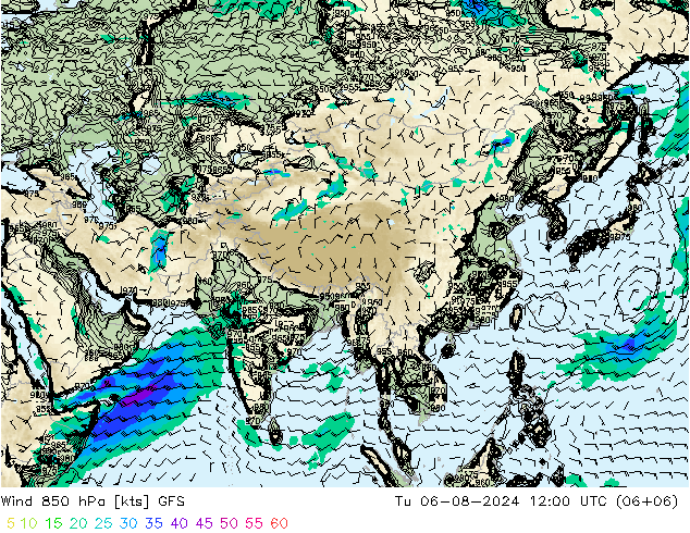 Wind 850 hPa GFS di 06.08.2024 12 UTC