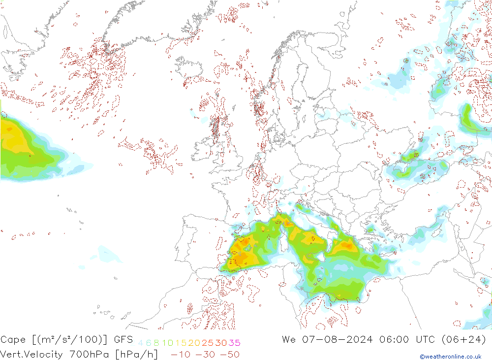 Cape GFS wo 07.08.2024 06 UTC