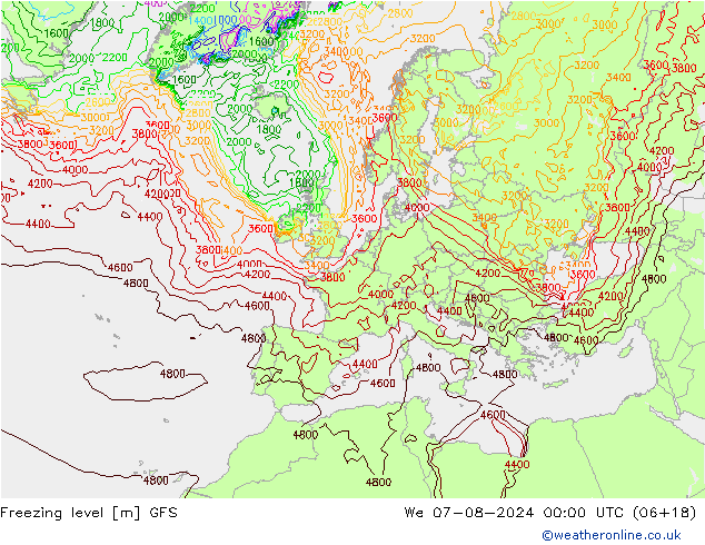 Freezing level GFS 星期三 07.08.2024 00 UTC