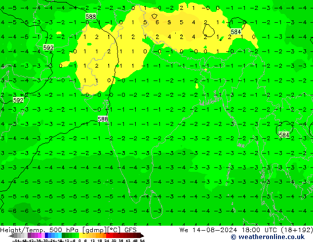 Z500/Regen(+SLP)/Z850 GFS wo 14.08.2024 18 UTC