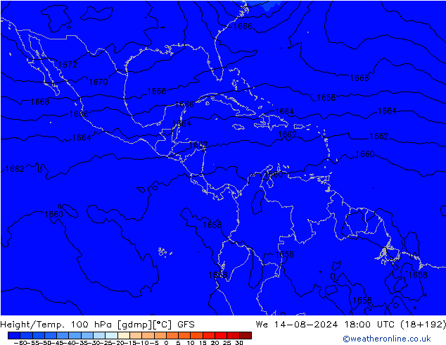 Hoogte/Temp. 100 hPa GFS wo 14.08.2024 18 UTC