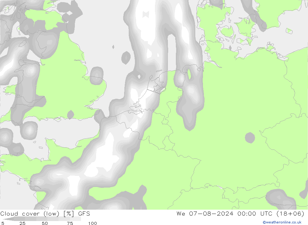 Bewolking (Laag) GFS wo 07.08.2024 00 UTC