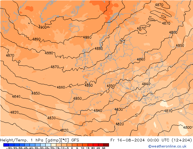 Hoogte/Temp. 1 hPa GFS vr 16.08.2024 00 UTC