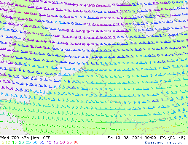 Wind 700 hPa GFS za 10.08.2024 00 UTC