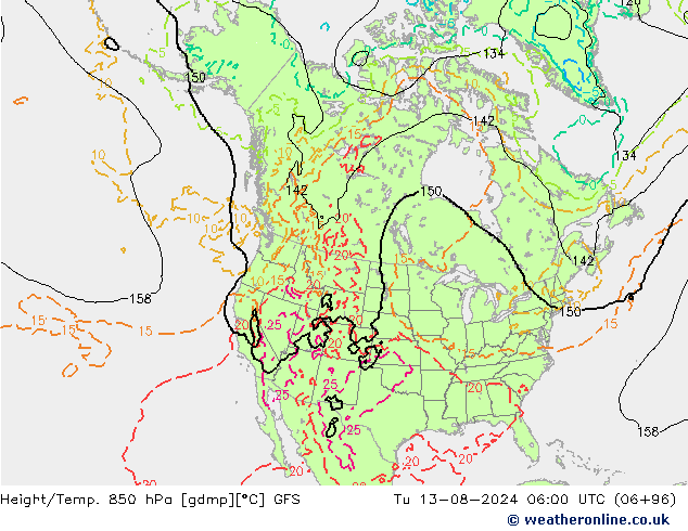 Z500/Regen(+SLP)/Z850 GFS di 13.08.2024 06 UTC