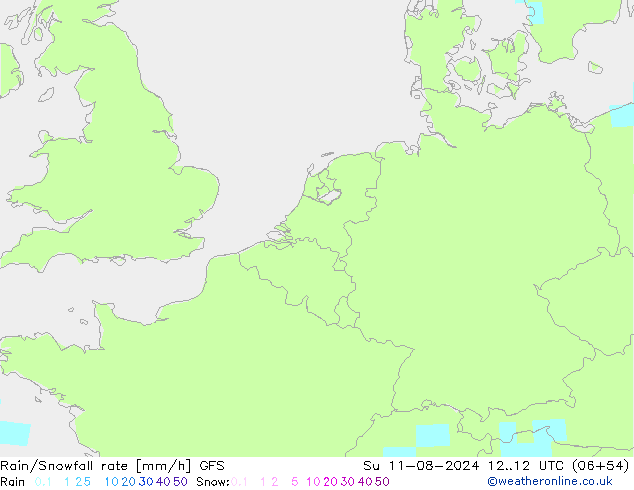 Rain/Snowfall rate GFS 星期日 11.08.2024 12 UTC