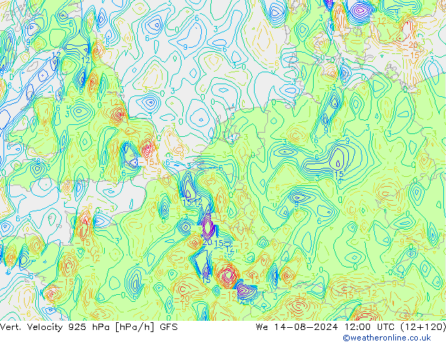 Vert. Velocity 925 hPa GFS 星期三 14.08.2024 12 UTC