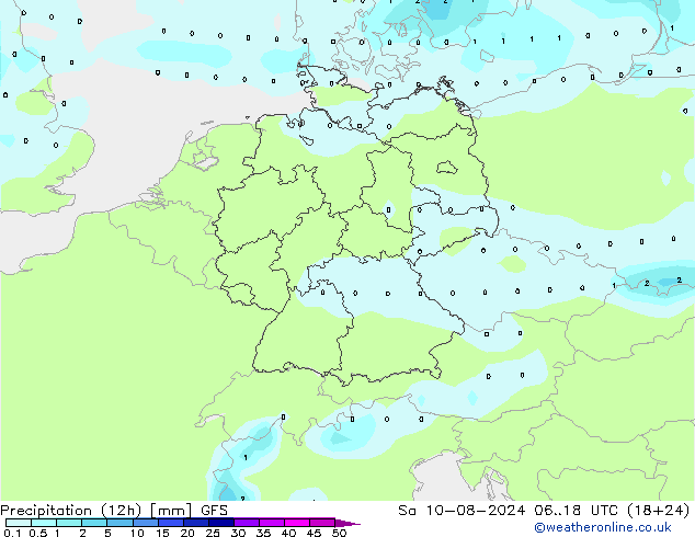 Totale neerslag (12h) GFS za 10.08.2024 18 UTC