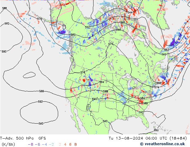 T-Adv. 500 hPa GFS 星期二 13.08.2024 06 UTC