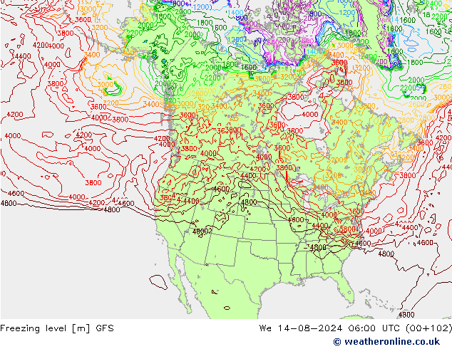 Nulgradenniveau GFS wo 14.08.2024 06 UTC