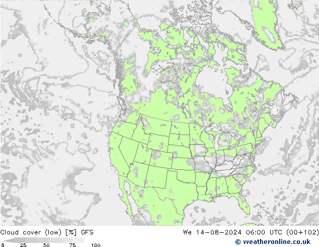 Bewolking (Laag) GFS wo 14.08.2024 06 UTC