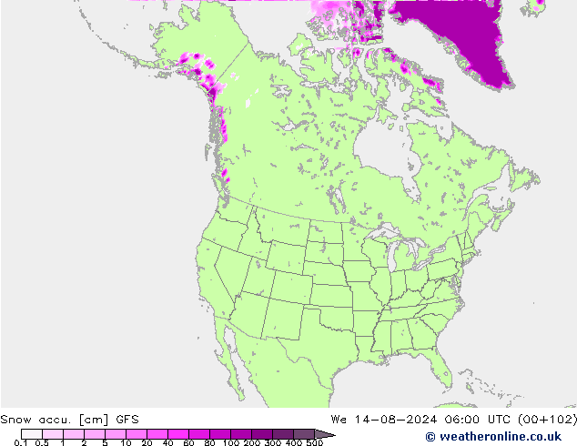 Totale sneeuw GFS wo 14.08.2024 06 UTC