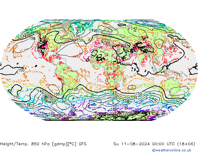 Z500/Rain (+SLP)/Z850 GFS 星期日 11.08.2024 00 UTC