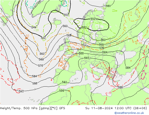 Z500/Rain (+SLP)/Z850 GFS 星期日 11.08.2024 12 UTC