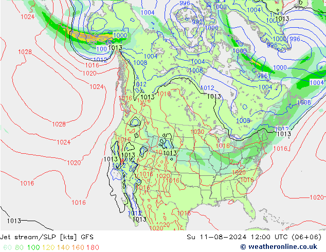 Straalstroom/SLP GFS zo 11.08.2024 12 UTC