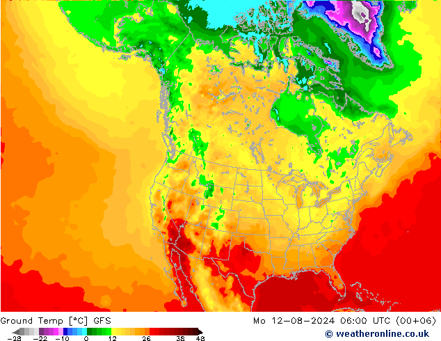 Bodemtemperatuur GFS ma 12.08.2024 06 UTC