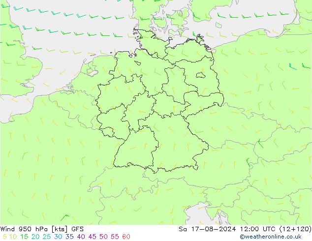 Wind 950 hPa GFS za 17.08.2024 12 UTC