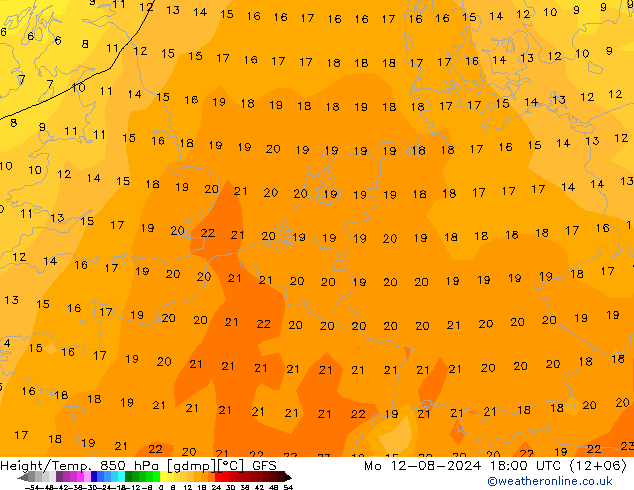 Z500/Rain (+SLP)/Z850 GFS 星期一 12.08.2024 18 UTC