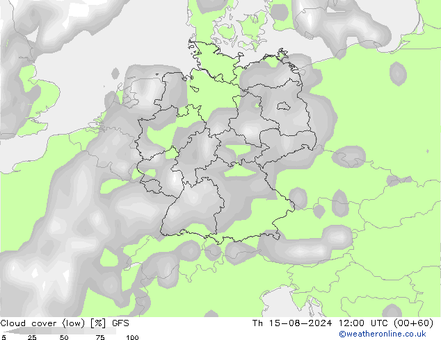 Bewolking (Laag) GFS do 15.08.2024 12 UTC