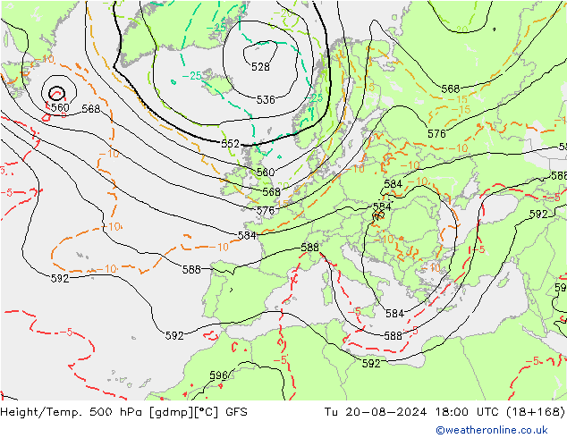 Z500/Regen(+SLP)/Z850 GFS di 20.08.2024 18 UTC