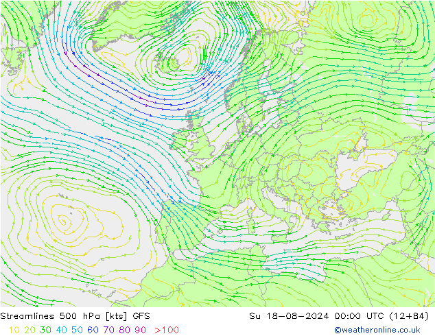 Stroomlijn 500 hPa GFS zo 18.08.2024 00 UTC