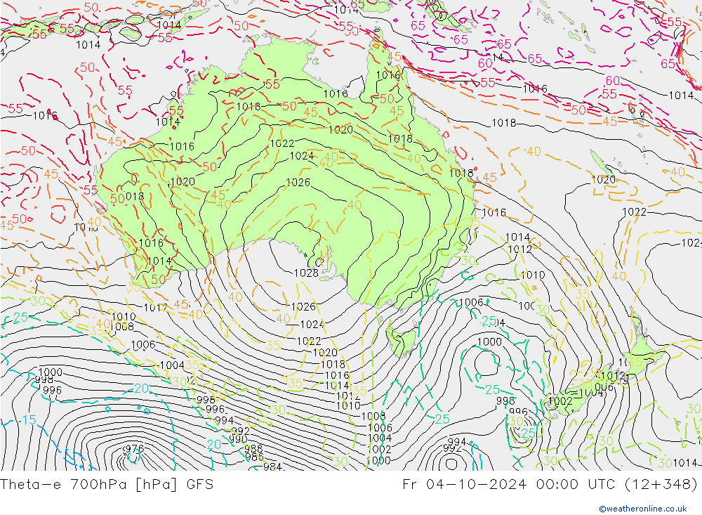 Theta-e 700hPa GFS Cu 04.10.2024 00 UTC