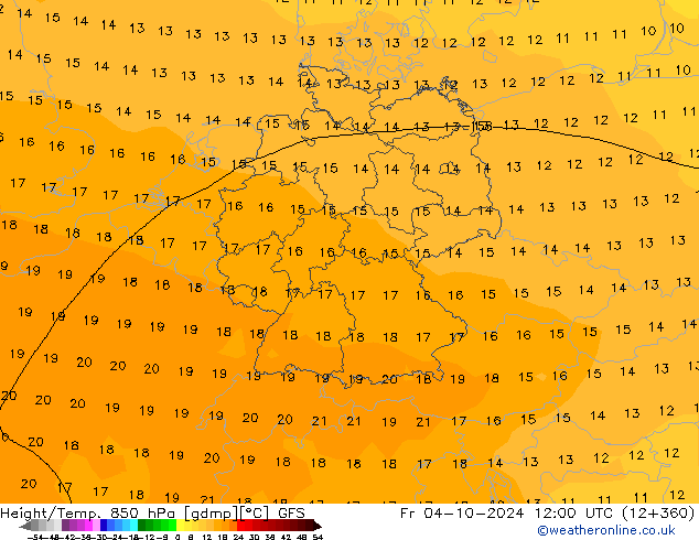 Height/Temp. 850 hPa GFS Fr 04.10.2024 12 UTC