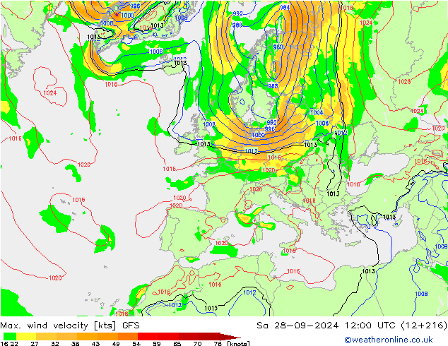 Maks. Rüzgar Hızı GFS Cts 28.09.2024 12 UTC