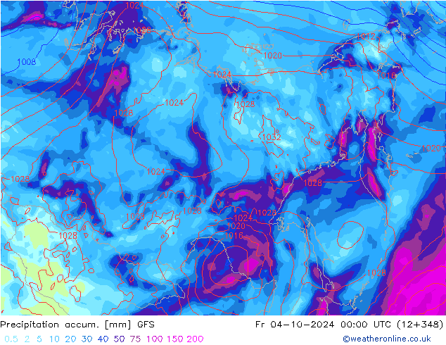 Precipitation accum. GFS Pá 04.10.2024 00 UTC