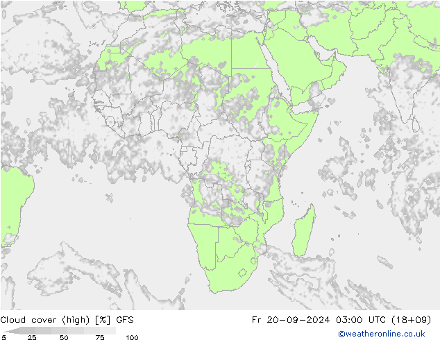 Bewolking (Hoog) GFS vr 20.09.2024 03 UTC