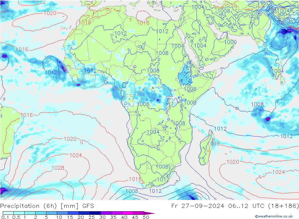 Precipitação (6h) GFS Sex 27.09.2024 12 UTC