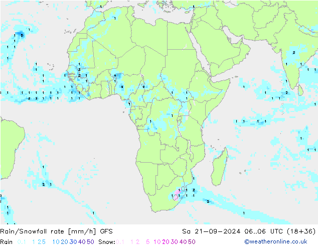 Rain/Snowfall rate GFS sab 21.09.2024 06 UTC