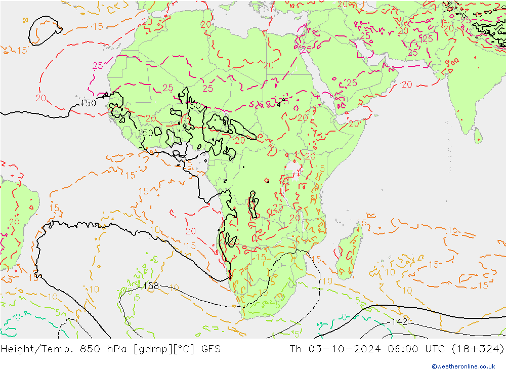 Height/Temp. 850 hPa GFS Th 03.10.2024 06 UTC