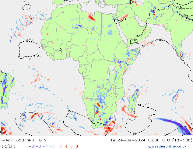 T-Adv. 850 hPa GFS mar 24.09.2024 06 UTC