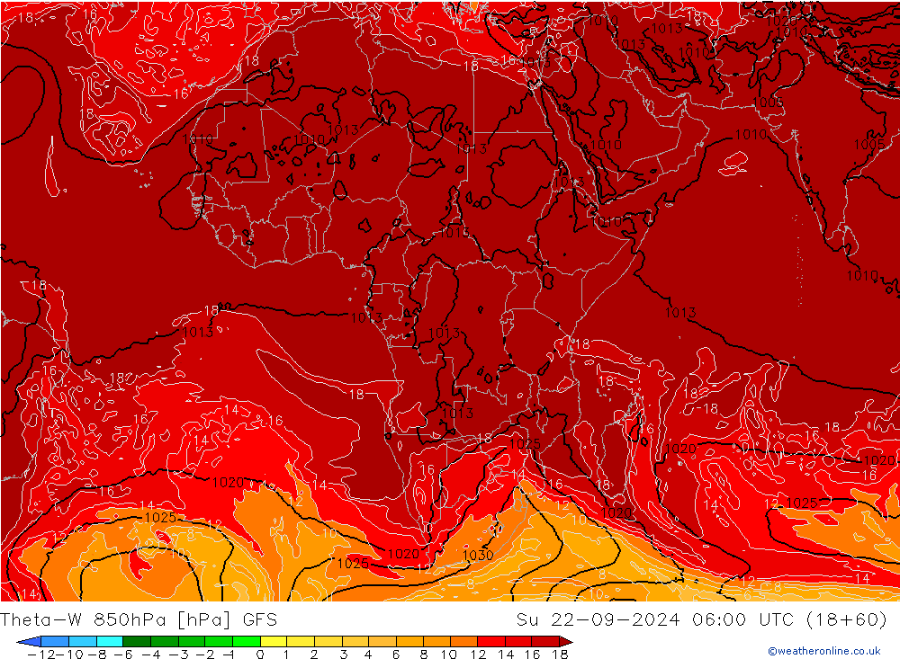 Theta-W 850hPa GFS Su 22.09.2024 06 UTC