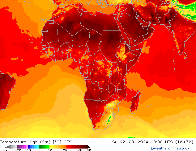 température 2m max GFS dim 22.09.2024 18 UTC