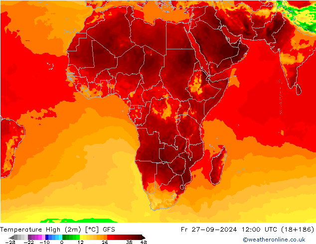 Temperature High (2m) GFS Fr 27.09.2024 12 UTC