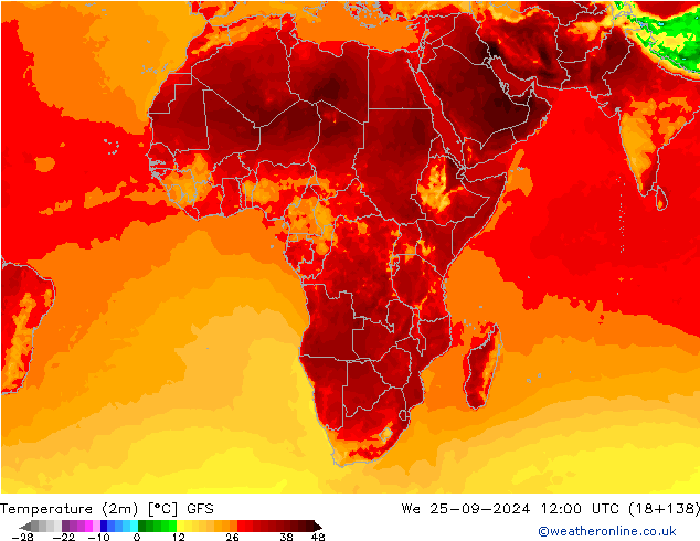 Temperatura (2m) GFS mer 25.09.2024 12 UTC