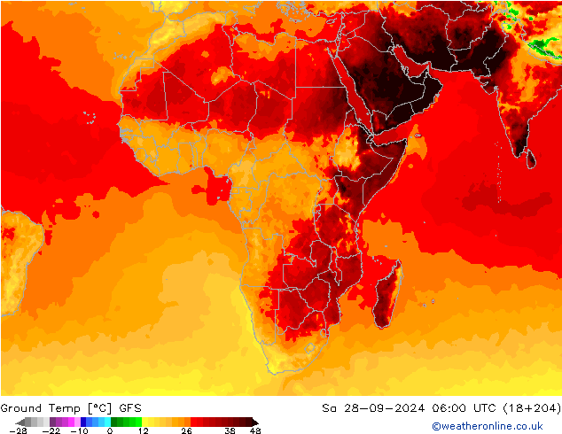 Ground Temp GFS Sa 28.09.2024 06 UTC