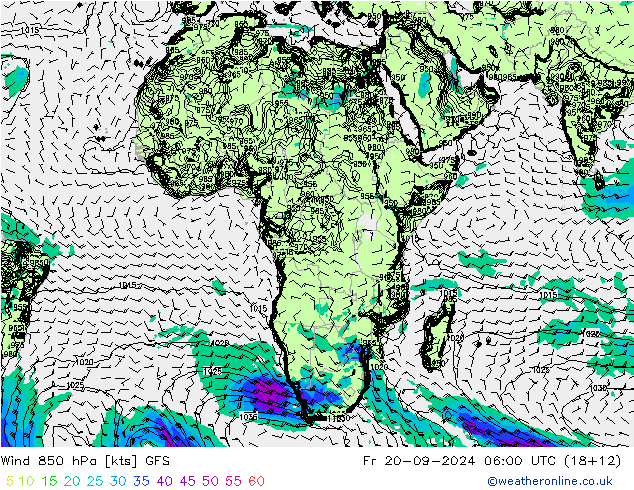 wiatr 850 hPa GFS pt. 20.09.2024 06 UTC