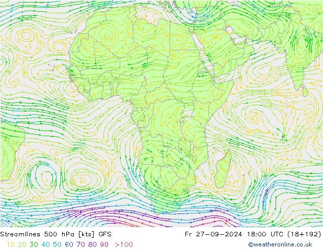 Streamlines 500 hPa GFS Pá 27.09.2024 18 UTC